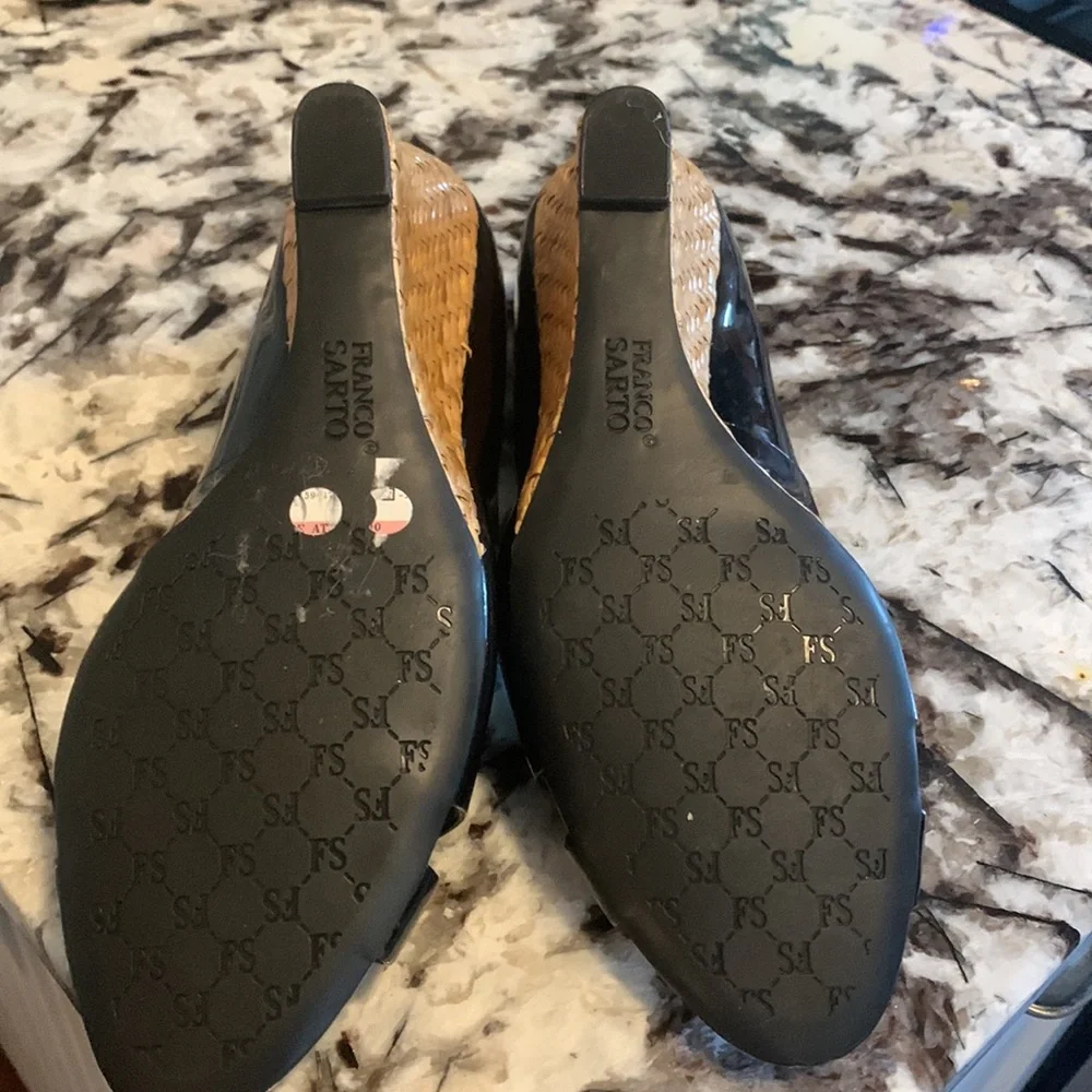 Franco Sarto cork wedge patent leather open toes. Brand new‎ .Retail 89
